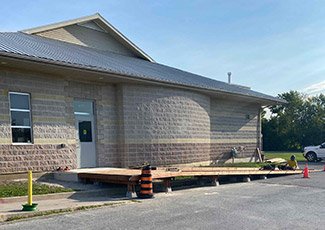 Exterior of the town park recreation centre during construction